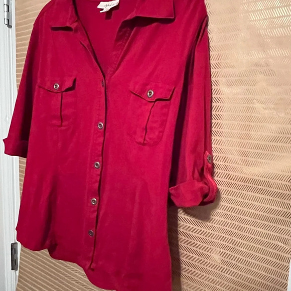 STYLE & CO~ RED~ 100% COTTON BLOUSE~ LG - Picture 4 of 6